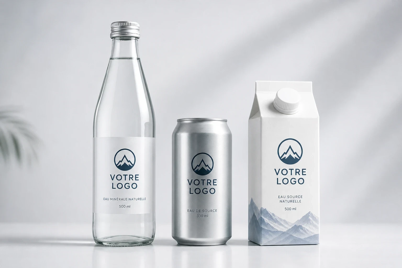 Bouteilles d’eau personnalisables en verre, aluminium et Tétrapak