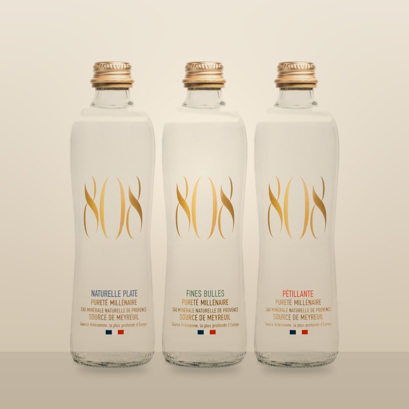 808, eau minérale de Provence — plate, fines bulles et pétillante — Watershop
